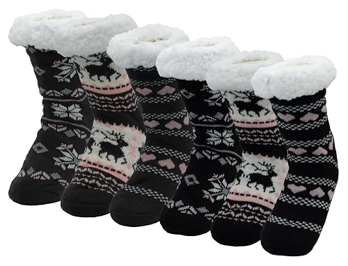 Marminy Hüttensocken Kuschelsocken Damen 39-42 Wintersocken warme Stoppersocken mit ABS 1 Paar (DE/NL/SE/PL, Alphanumerisch, Einheitsgröße, Regular, Regular, Eiskristall Schwarz) von Marminy