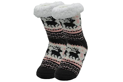 Marminy Hüttensocken Kuschelsocken Damen 39-42 Wintersocken warme Stoppersocken mit ABS 1 Paar (DE/NL/SE/PL, Alphanumerisch, Einheitsgröße, Regular, Regular, Rentier Braun) von Marminy