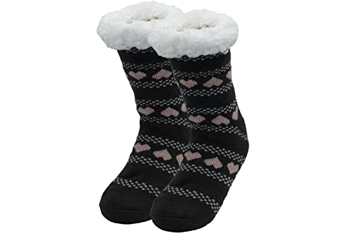 Marminy Hüttensocken Kuschelsocken Damen 39-42 Wintersocken warme Stoppersocken mit ABS 1 Paar (DE/NL/SE/PL, Alphanumerisch, Einheitsgröße, Regular, Regular, Herz Braun) von Marminy