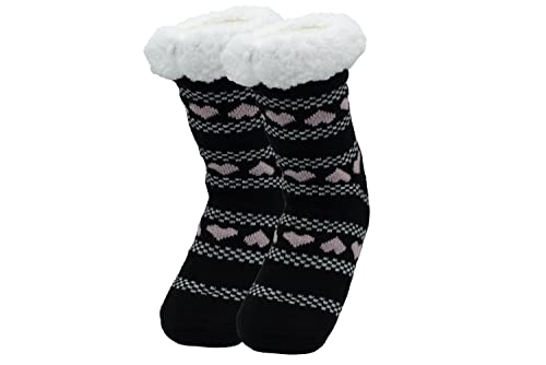 Marminy Hüttensocken Kuschelsocken Damen 39-42 Wintersocken warme Stoppersocken mit ABS 1 Paar (DE/NL/SE/PL, Alphanumerisch, Einheitsgröße, Regular, Regular, Herz Schwarz) von Marminy