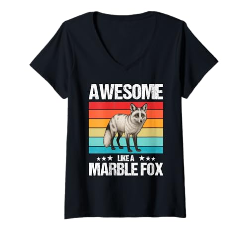 Damen Marmor-Füchse Marmor-Fuchs T-Shirt mit V-Ausschnitt Damen Marmor-Füchse Marmor-Fuchs T-Shirt mit V-Ausschnitt von Marmor-Füchse Marmor-Fuchs Tier Shop