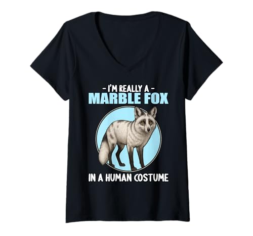 Damen Marmor-Füchse Marmor-Fuchs T-Shirt mit V-Ausschnitt Damen Marmor-Füchse Marmor-Fuchs T-Shirt mit V-Ausschnitt von Marmor-Füchse Marmor-Fuchs Tier Shop