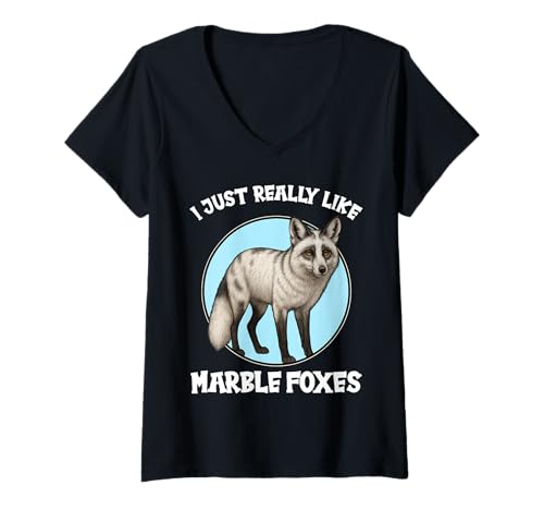 Damen Marmor-Füchse Marmor-Fuchs T-Shirt mit V-Ausschnitt Damen Marmor-Füchse Marmor-Fuchs T-Shirt mit V-Ausschnitt von Marmor-Füchse Marmor-Fuchs Tier Shop