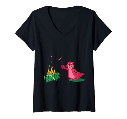 Damen Sweet Marmot BBQ Funny Forest T-Shirt mit V-Ausschnitt von Marmot BBQ Funny Forest Sweet Marmot