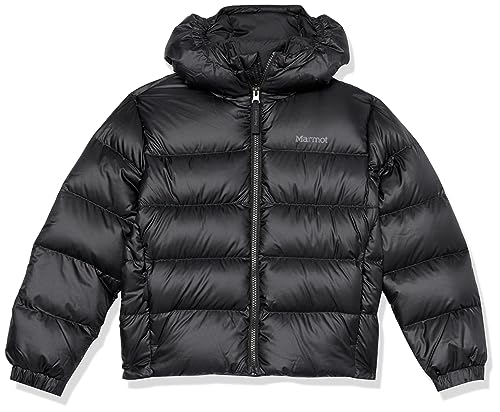 Marmot Kids Guides Daunen-Kapuzenpullover – 700 Füllung isoliert, wasserabweisend, leichte Pufferjacke mit Kapuze, Schwarz (Jet Black), XL von Marmot