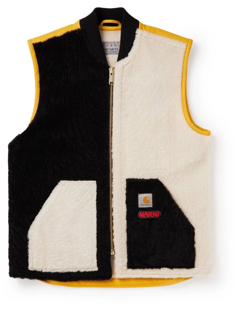 Marni - Carhartt WIP Logo-Detailed Colour-Block Shearling Gilet - Men - Black - S von Marni