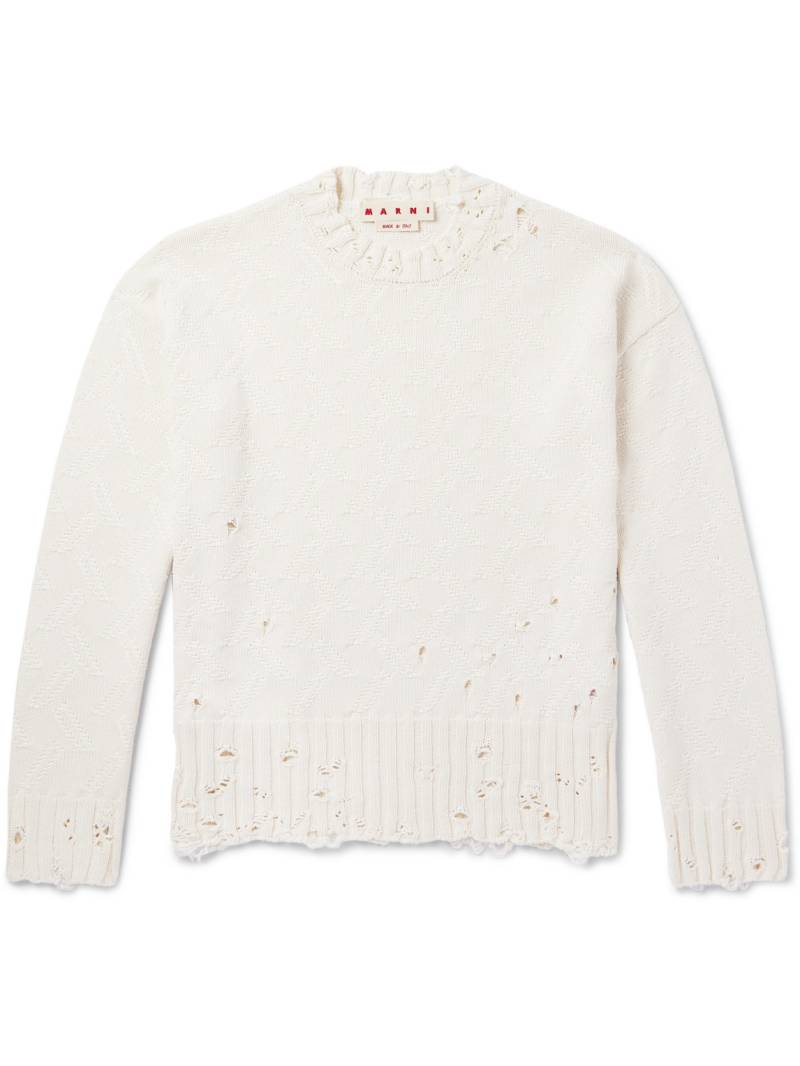 Marni - Confetti Distressed Jacquard-Knit Cotton Sweater - Men - Neutrals - IT 54 von Marni