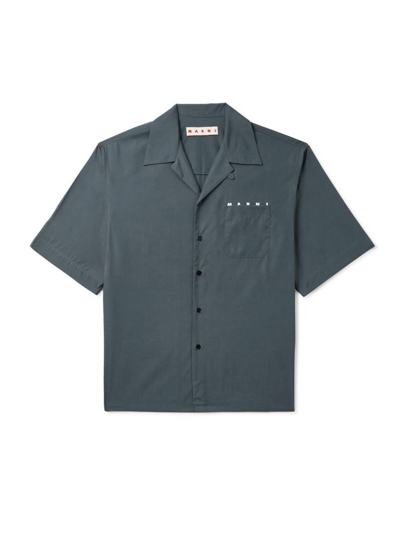 Marni - Convertible-Collar Logo-Print Cotton-Poplin Shirt - Men - Gray - IT 52 von Marni