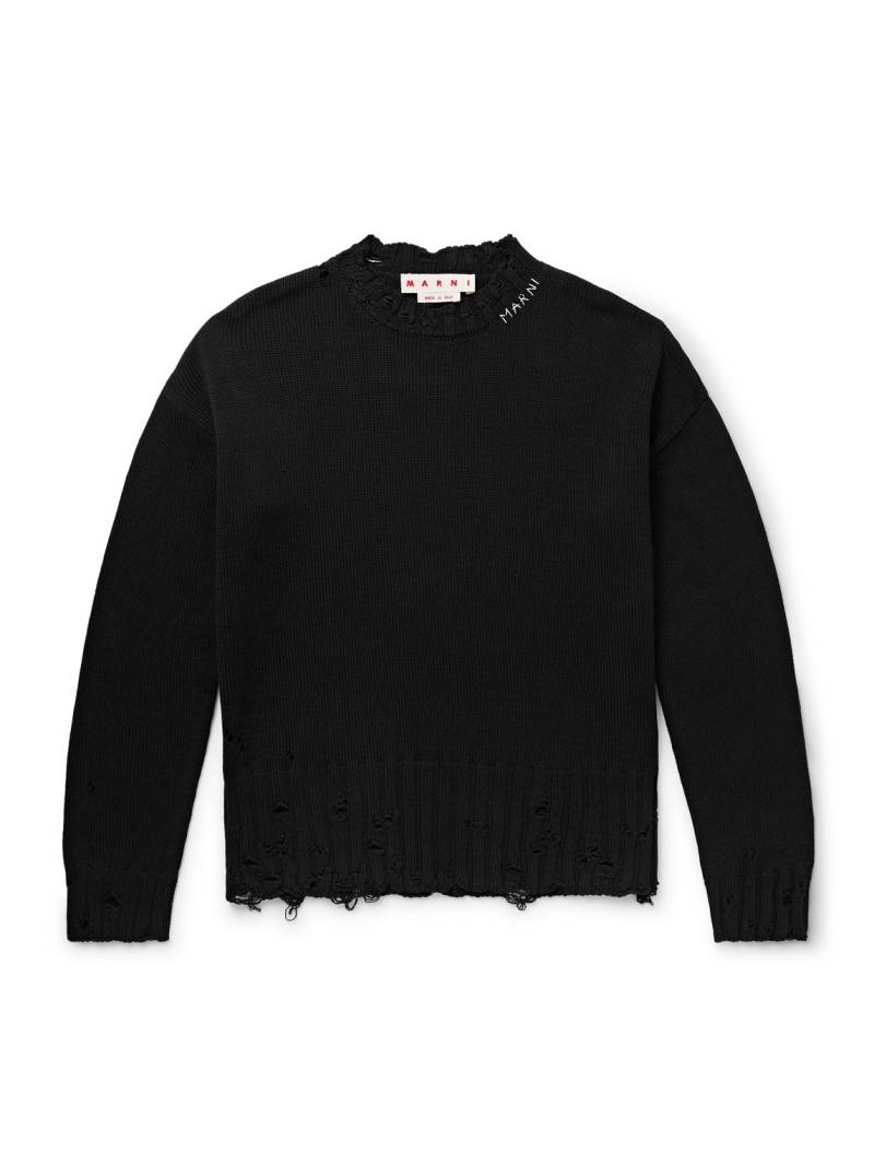 Marni - Distressed Logo-Embroidered Cotton Sweater - Men - Black - IT 48 von Marni