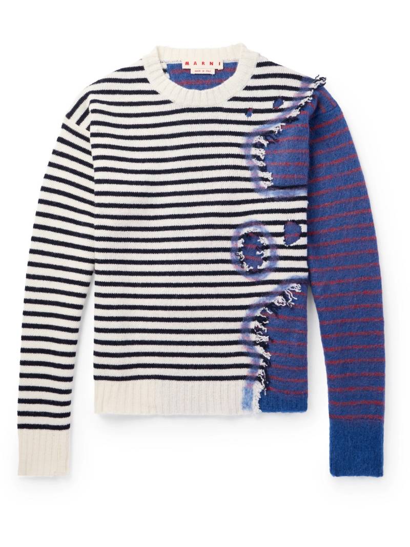 Marni - Distressed Patchwork Striped Wool Sweater - Men - Blue - IT 48 von Marni
