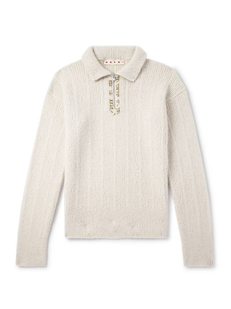 Marni - Embroidered Wool and Cashmere-Blend Half-Zip Sweater - Men - Neutrals - IT 48 von Marni