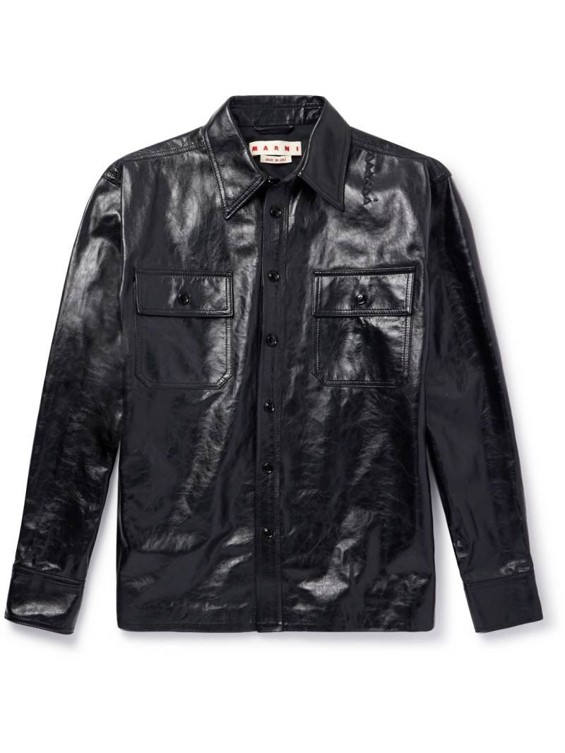 Marni - Logo-Embroidered Glossed-Leather Overshirt - Men - Black - IT 46 von Marni