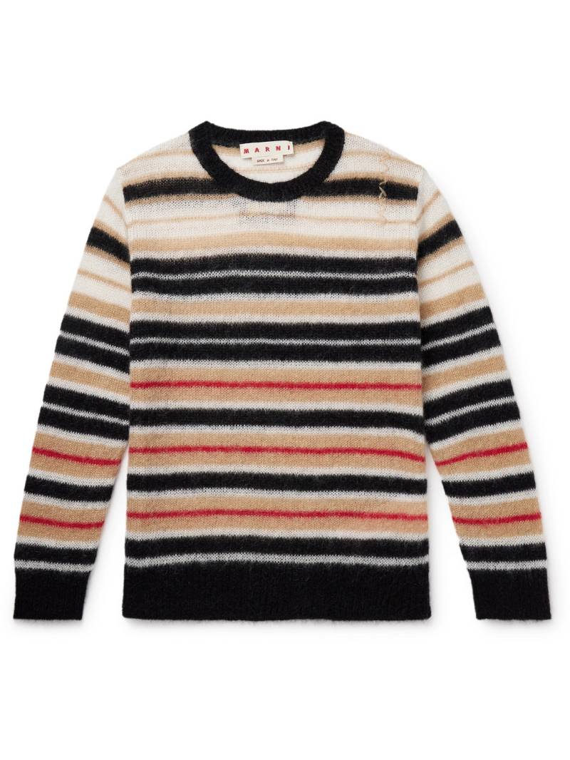 Marni - Logo-Embroidered Striped Brushed Mohair-Blend Sweater - Men - Orange - IT 52 von Marni