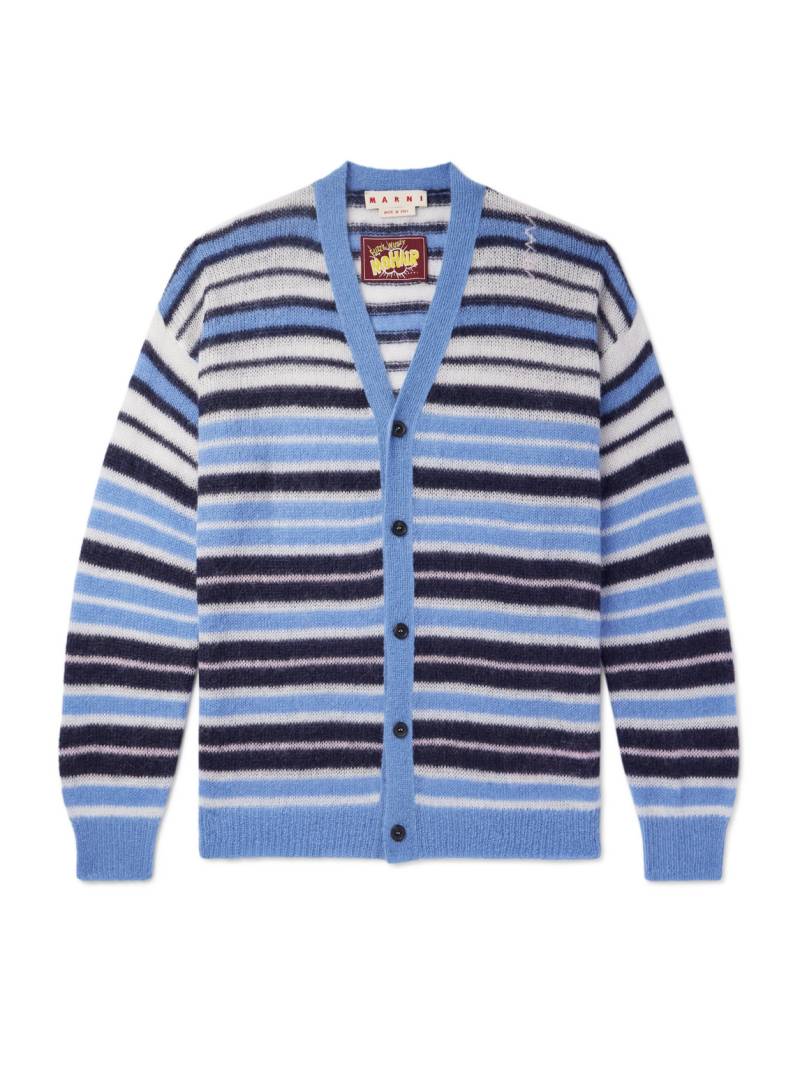 Marni - Logo-Embroidered Striped Mohair-Blend Cardigan - Men - Blue - IT 50 von Marni