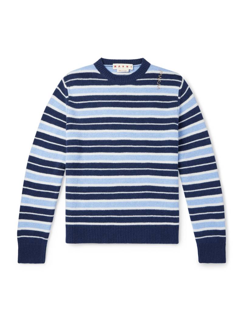 Marni - Logo-Embroidered Striped Wool and Cashmere-Blend Sweater - Men - Blue - IT 46 von Marni