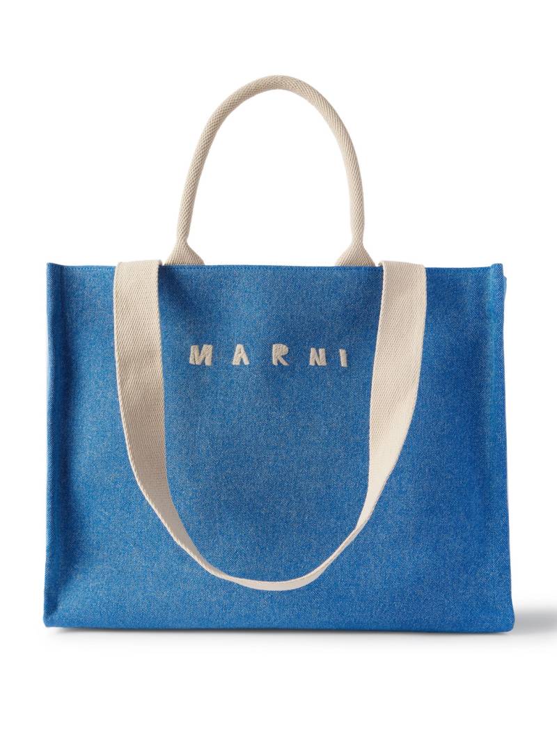 Marni - Logo-Embroidered Webbing-Trimmed Stonewashed Denim Tote Bag - Men - Blue von Marni