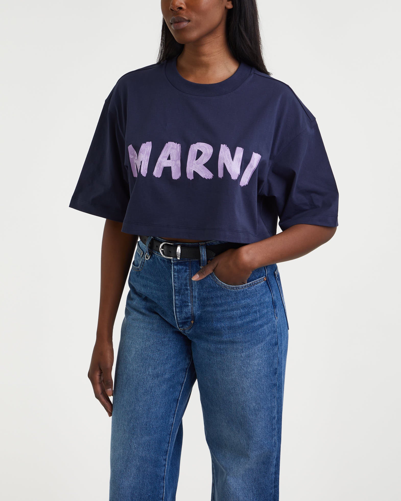 Marni T-Shirt Cropped Cotton Maxi Logo Black von Marni