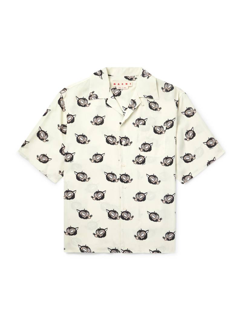 Marni - Wolves Convertible-Collar Printed Satin-Twill Shirt - Men - Neutrals - IT 48 von Marni