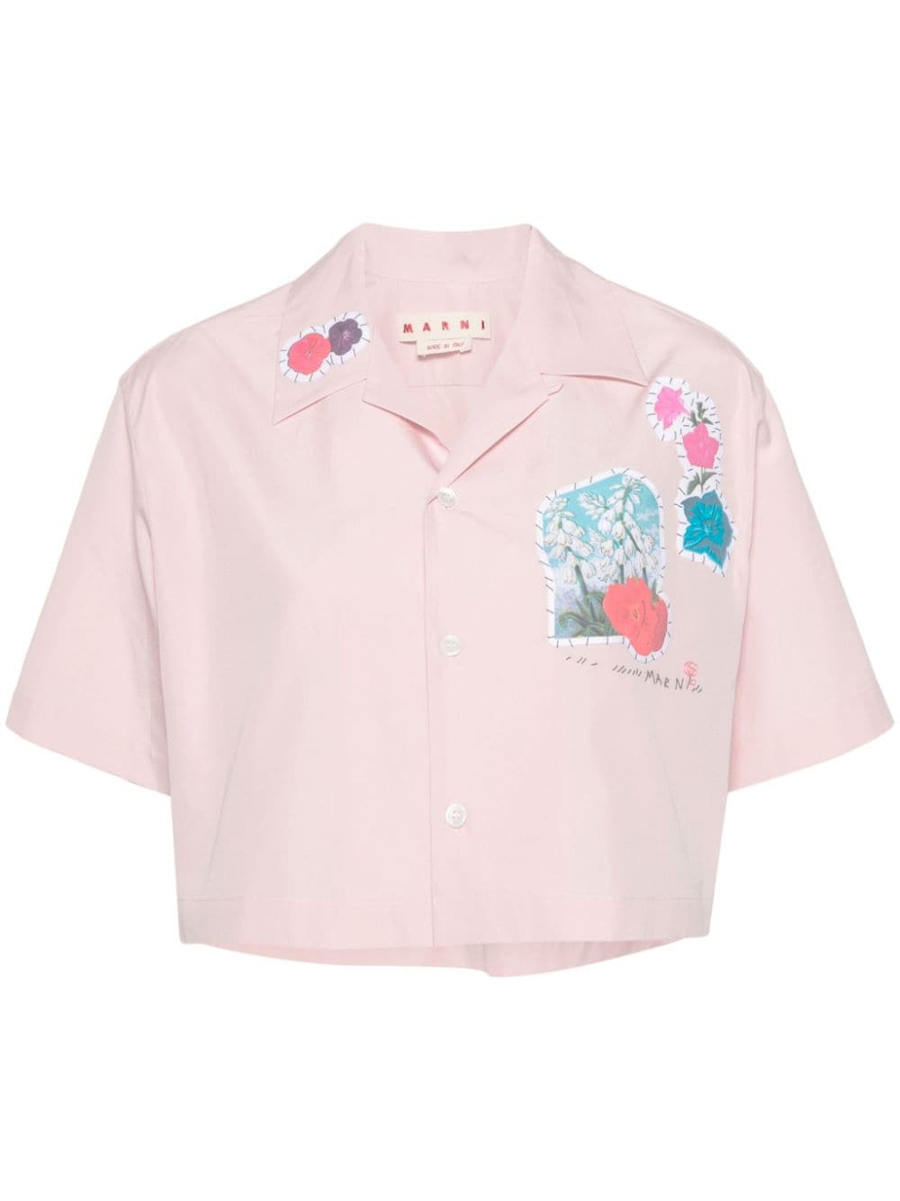 Marni floral-patch cropped shirt - Rosa von Marni