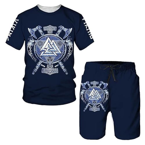 Zweiteiliges Set Damen/Herren Wikinger Krieger 3D-gedrucktes T-Shirt und Shorts Set Sommer Trainingsanzug Freizeit Outdoor Sportbekleidung von MaroYanYML