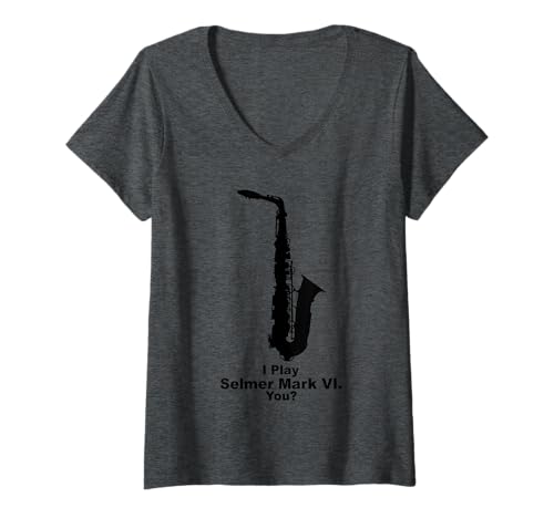 Damen Selmer Mark VI Saxophon Theme Design T-Shirt T-Shirt mit V-Ausschnitt Damen Selmer Mark VI Saxophon Theme Design T-Shirt T-Shirt mit V-Ausschnitt von Maroon Clouds Design