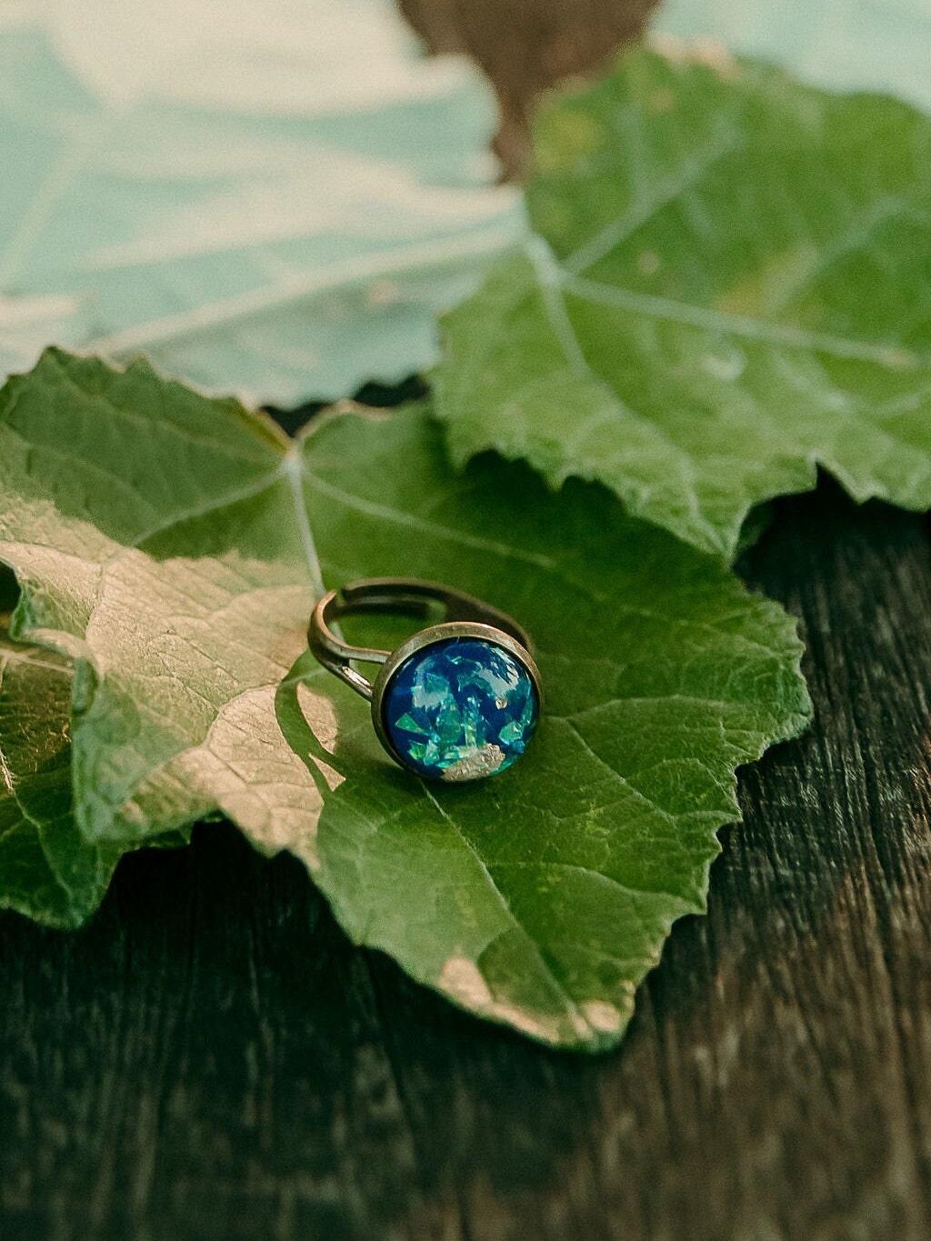 Blau Cabochon Ring - Bronze Einstellbare Ring von MarquezaNL