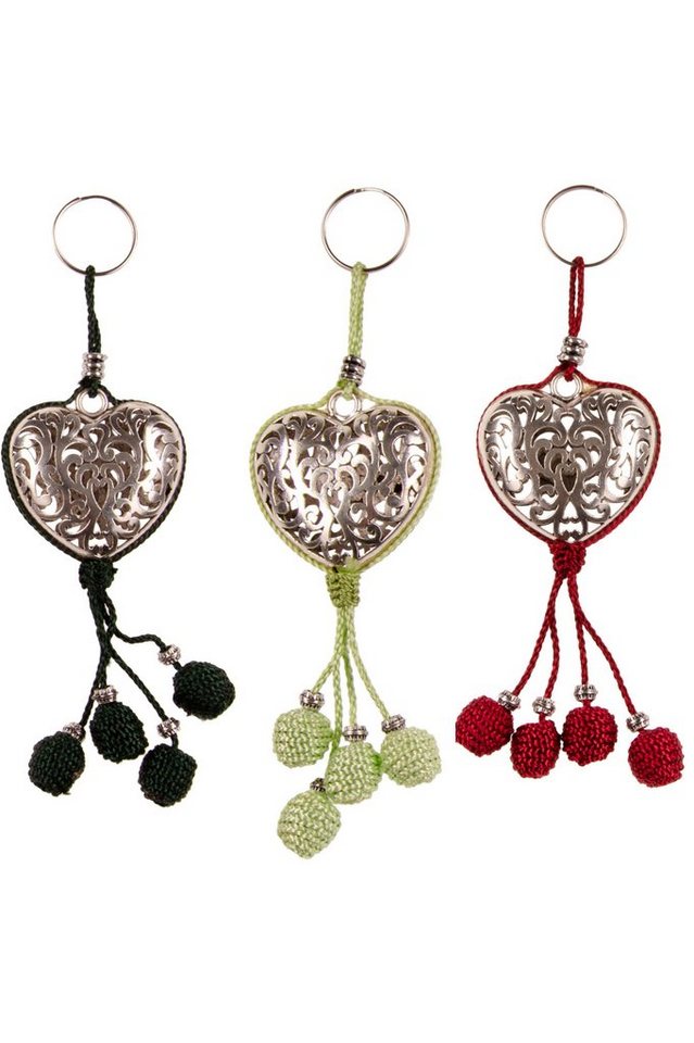 Marrakesch Orient & Mediterran Interior Anhänger Schlüssel Marokkanische Schlüsselanhänger Kombination 6 - 3er SET - 14cm (Set, 3-tlg., Enthält 4 handgefertigte Anhänger mit Quaste und Metallanhänger), Handarbeit von Marrakesch Orient & Mediterran Interior