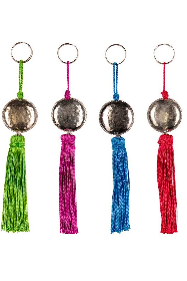Marrakesch Orient & Mediterran Interior Anhänger Schlüssel Orientalische Schlüsselanhänger Kombination 1 - 4er SET - 18cm (Set, 4-tlg., Enthält 4 handgefertigte Anhänger mit Quaste und Metallanhänger), Handarbeit von Marrakesch Orient & Mediterran Interior