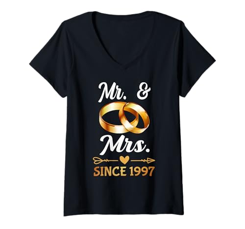 Damen Ehering für Paare, Aufschrift Mr & Mrs seit 1997 T-Shirt mit V-Ausschnitt Damen Ehering für Paare, Aufschrift Mr & Mrs seit 1997 T-Shirt mit V-Ausschnitt von Marriage Anniversary Husband Wife Forever Ring