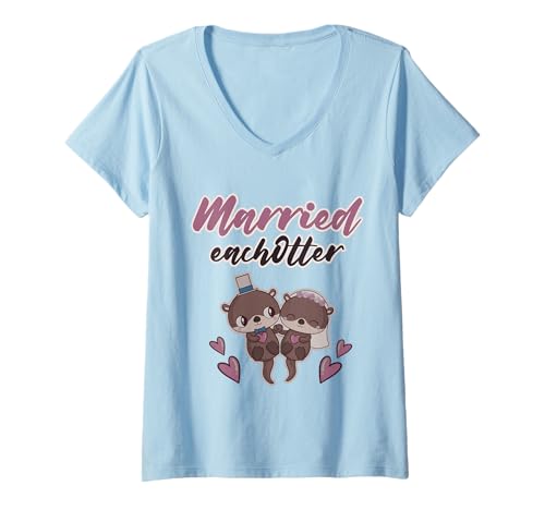 Damen Verheirateter Fischotter Seeotter Liebe zum Valentinstag T-Shirt mit V-Ausschnitt Damen Verheirateter Fischotter Seeotter Liebe zum Valentinstag T-Shirt mit V-Ausschnitt von Married Eachotter