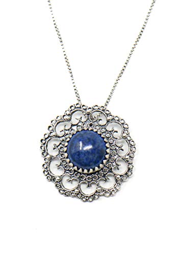 Marrocu Gioielli - Sterling Silber Halskette Blume mit Natürlichem Lapislazuli von Marrocu Gioielli