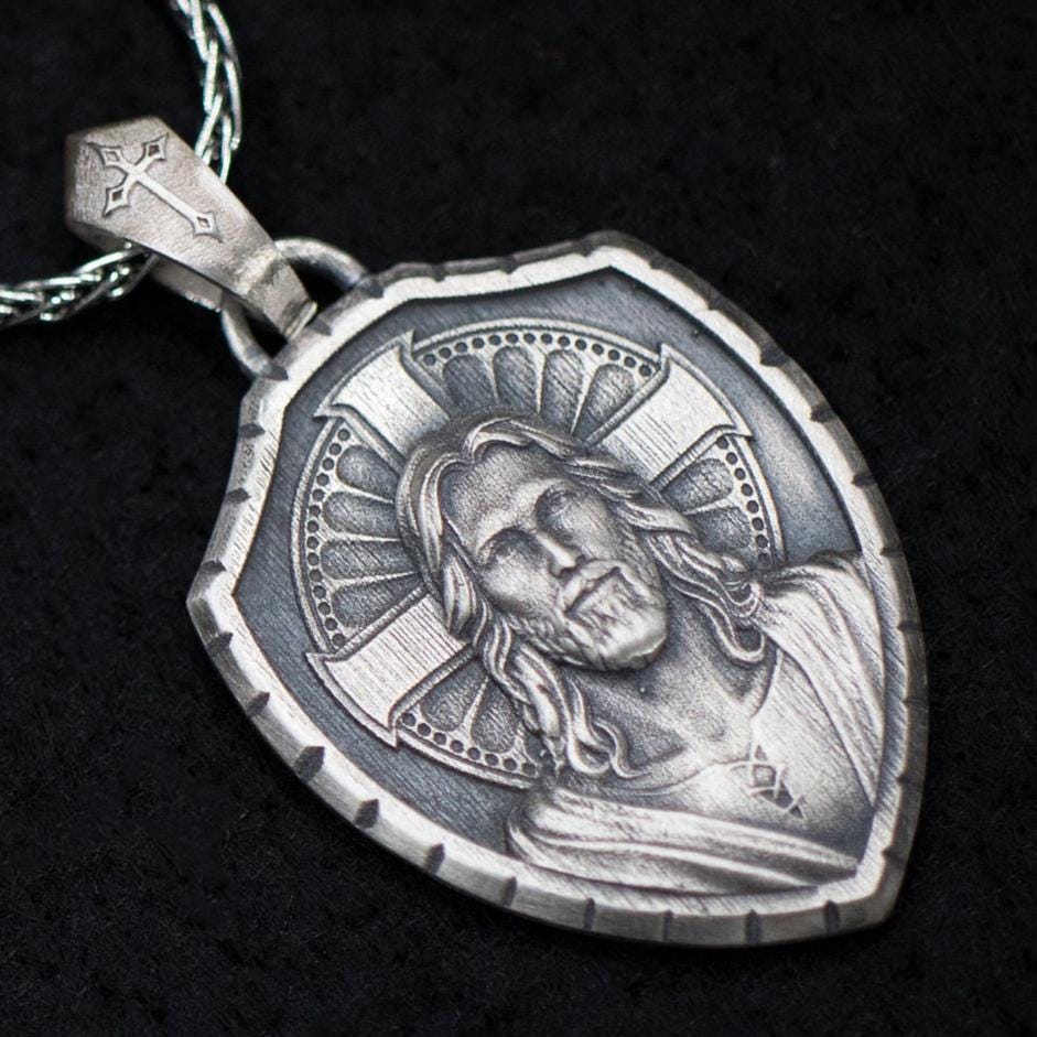 925 Sterling Silber Jesus Christus Schild Anhänger Halskette, Heiliger Christlicher Schmuck Für Männer, Religiöse Benutzerdefinierte Gravierbare 925 Sterling Silber Jesus Christus Schild Anhänger Halskette, Heiliger Christlicher Schmuck Für Männer, Religiöse Benutzerdefinierte Gravierbare von MarsJewelryGifts