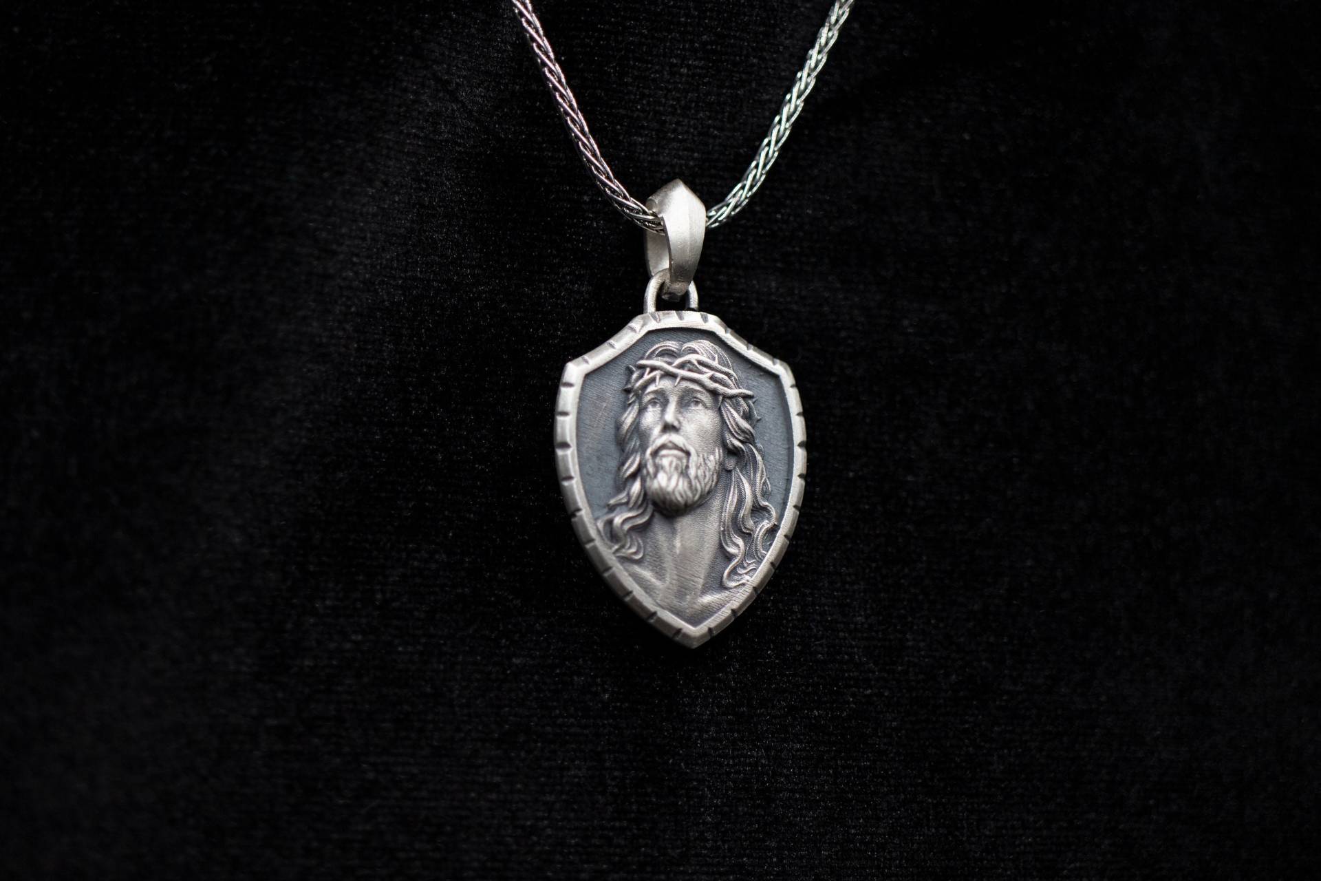 Jesus Krone Von Dornen Silber Anhänger Halskette, Kruzifix Christian Schmuck Kreuz Männer Heiliger von MarsJewelryGifts