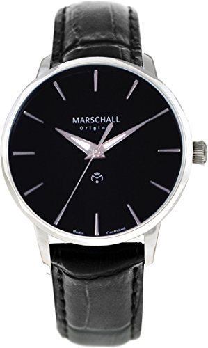 Marschall Original Herren Armbanduhr I Clasico Acero Negro I Klassische Funkuhr mit schwarzem Lederarmband I Lumineszierende Zeiger I Modern und leistungsstark von Marschall Original