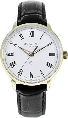 Marschall Original Herren Armbanduhr I Clasico ORO Blanc I Klassische Funkuhr mit schwarzem Lederarmband I Lumineszierende Zeiger I Modern und leistungsstark Marschall Original Herren Armbanduhr I Clasico ORO Blanc I Klassische Funkuhr mit schwarzem Lederarmband I Lumineszierende Zeiger I Modern und leistungsstark von Marschall Original