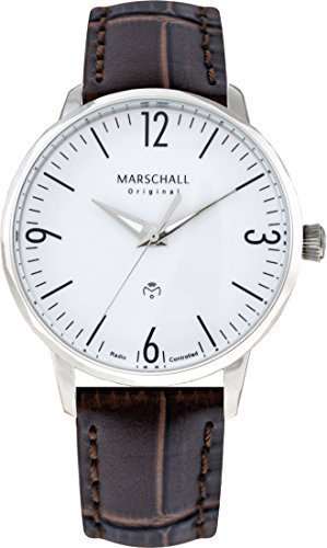 Marschall Original Herren Armbanduhr I Clasico Acero Blanc I Klassische Funkuhr mit braunem Lederarmband I Lumineszierende Zeiger I Modern und leistungsstark Marschall Original Herren Armbanduhr I Clasico Acero Blanc I Klassische Funkuhr mit braunem Lederarmband I Lumineszierende Zeiger I Modern und leistungsstark von Marschall Original