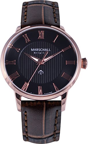 Marschall Original Herren Armbanduhr I Clasico Rosé I Klassische Funkuhr mit braunem Lederarmband I Lumineszierende Zeiger I Modern und leistungsstark von Marschall Original