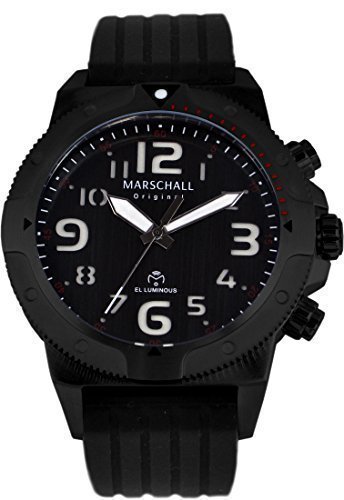 Marschall Original Herren Armbanduhr I Ilumino Negro I Taucher-Funkuhr mit schwarzem Silikonarmband I Lumineszierende Zeiger und Beleuchtung I Modern und leistungsstark von Marschall Original