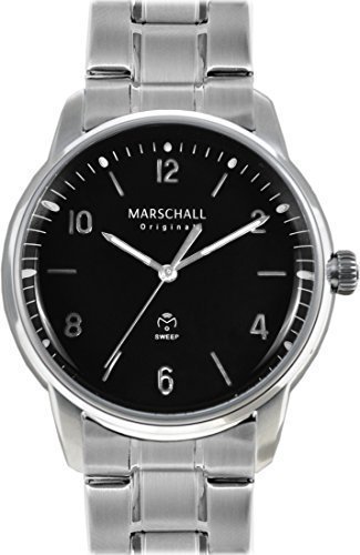 Marschall Original Herren Armbanduhr I Planeo Acero Negro I Funkuhr mit silbernem Edelstahlarmband I Lumineszierende Zeiger I Elegant und minimalistisch von Marschall Original