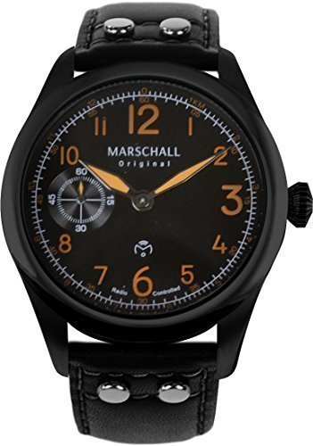 Marschall Original Herren Armbanduhr I Pilota Arancio I Piloten-Funkuhr mit schwarzem Lederarmband I Lumineszierende Zeiger I Modern und leistungsstark von Marschall Original