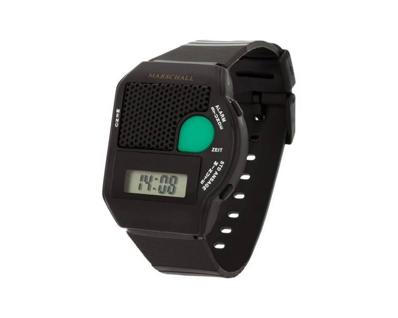 Marschall Versand Digitaluhr Sprechende Armbanduhr schwarz mit großem grünen Knopf von Marschall Versand