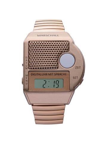 Marschall Deutsch sprechende Armbanduhr mit Metallzugband I 1102R I Digitalarmbanduhr I Für Blinde, Senioren und Sehbehinderte I Datum- und Zeitansage I Extra großer Sprachknopf von Marschall