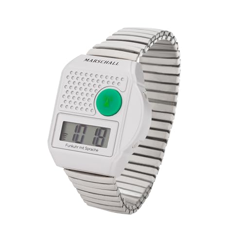 Marschall Deutsch sprechende Digitale Funkarmbanduhr mit Metallzugarmband I 1110V I Silber I Ansage von Zeit und Datum I Weckfunktion I Großes LCD Display Marschall Deutsch sprechende Digitale Funkarmbanduhr mit Metallzugarmband I 1110V I Silber I Ansage von Zeit und Datum I Weckfunktion I Großes LCD Display von Marschall