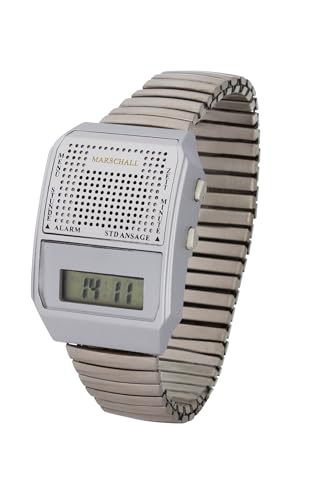 Marschall Deutsch sprechende Armbanduhr mit seitlichen Einstellknöpfen I 1100V I Silber I Stündliche Zeitansage I Wecker I Perfekt für Senioren, Blinde und Sehbehinderte von Marschall