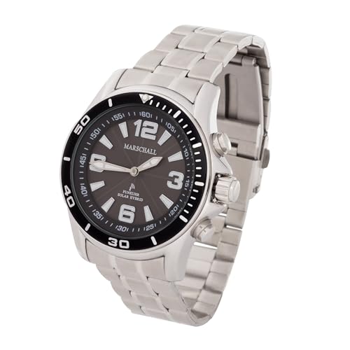 Marschall Deutsch sprechende Herren Armbanduhr I Mit Solarpanel I 1146s I Funkarmbanduhr I Für Blinde, Senioren und Demenzkranke I Datum- und Zeitansage I Vario-Edelstahlarmband von Marschall