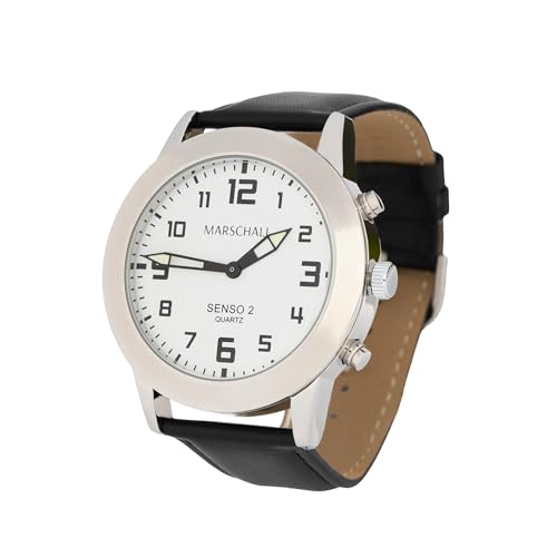 Marschall Senso Deutsch sprechende Herren Armbanduhr I S-HL2 I Mit Touch Funktion I Für Blinde, Senioren und Demenzkranke I Datum- und Zeitansage I Schwarzes Lederarmband von Marschall
