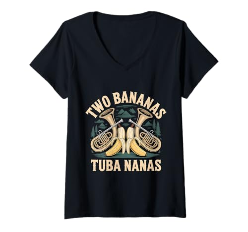 Damen Two Bananas Tuba Nanas Marschbandmusiker - T-Shirt mit V-Ausschnitt Damen Two Bananas Tuba Nanas Marschbandmusiker - T-Shirt mit V-Ausschnitt von Marschband Tuba Player Humor