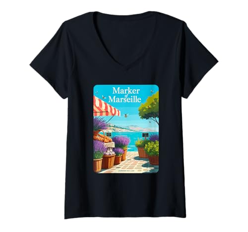 Damen Lavendelbrot Marseille Markt Bienen Frankreich Küste T-Shirt mit V-Ausschnitt Damen Lavendelbrot Marseille Markt Bienen Frankreich Küste T-Shirt mit V-Ausschnitt von MarseilleMarket