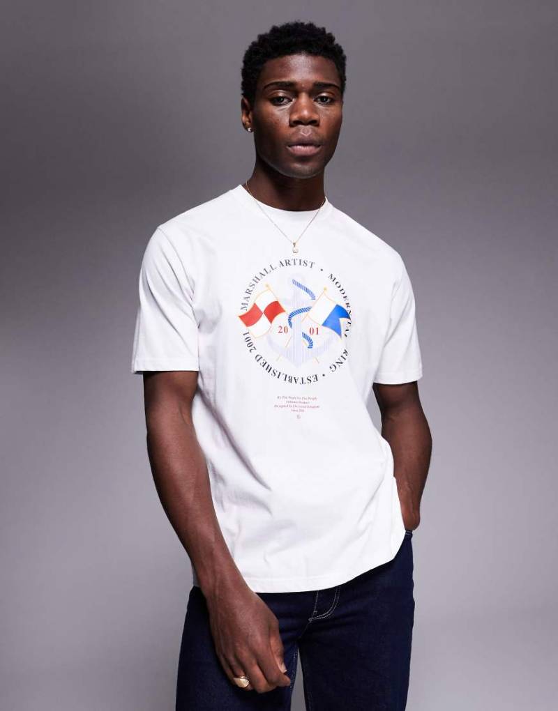 Marshall Artist - T-Shirt in Weiß mit Logoprint-Marineblau von Marshall Artist