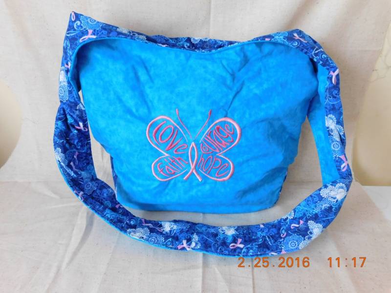 Brustkrebs Bewusstsein Hobobag Turquoise/Pink Schmetterling Hoffnung Liebe Glaube Mut von Marshaslilcraftpatch